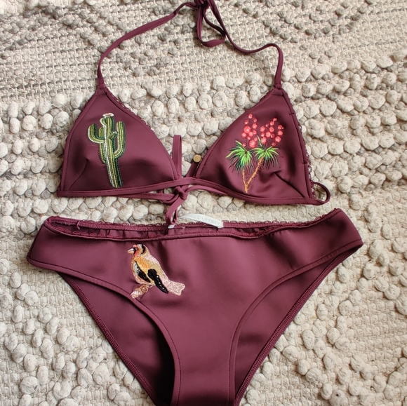 Stella McCartney Embroidered Bikini Set In Maroon Size Small - Picture 4 of 10